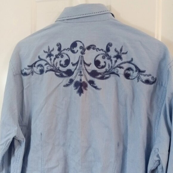 J Campbell Los Angeles Striped Paisley Embroidered Men's Large Button Up Shirt - Picture 7 of 7